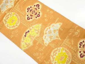 アンティーク　変わり地紙に花更紗模様織り出し名古屋帯（着用可）